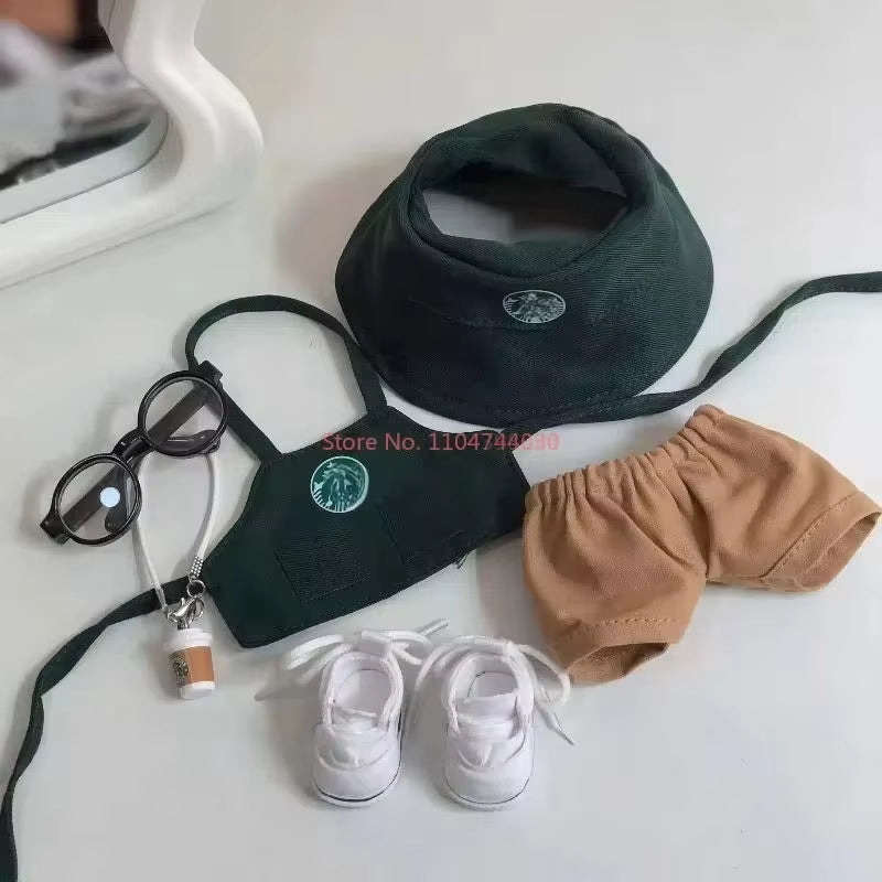 17cm Labubu V1/V2/V3 Fashionable Workwear Set with Coffee-Themed Doll Clothing, Accessories, and Shoes