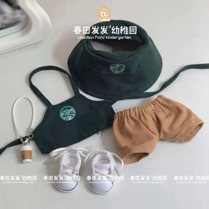 17cm Labubu V1/V2/V3 Fashionable Workwear Set with Coffee-Themed Doll Clothing, Accessories, and Shoes