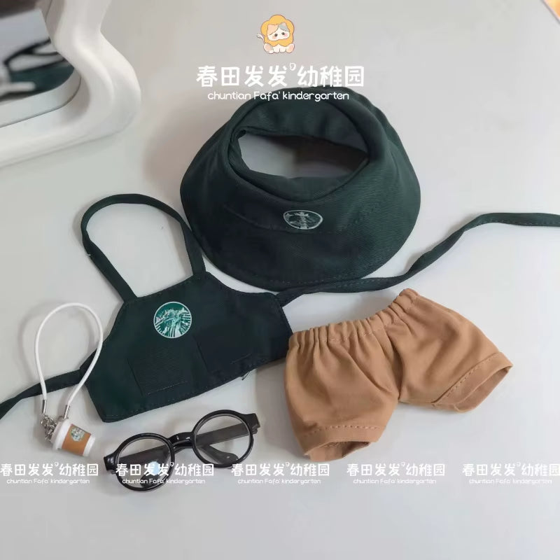 17cm Labubu V1/V2/V3 Fashionable Workwear Set with Coffee-Themed Doll Clothing, Accessories, and Shoes