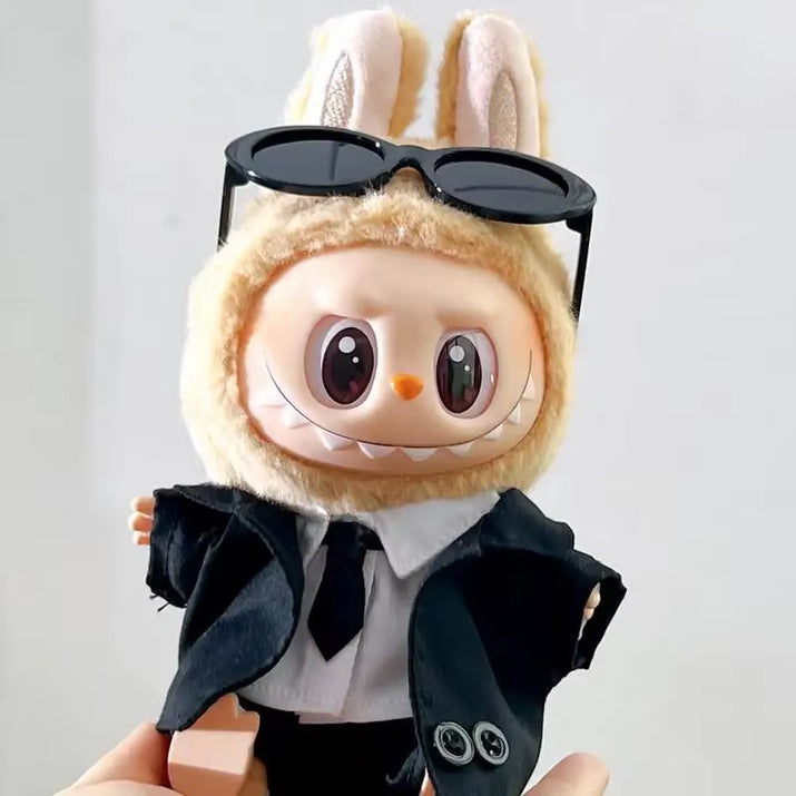 17 cm Labubu V1/V2/V3 Doll Outfit with Sunglasses - Stylish Baby Clothes Accessory Set