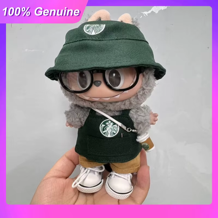 17cm Labubu V1/V2/V3 Fashionable Workwear Set with Coffee-Themed Doll Clothing, Accessories, and Shoes