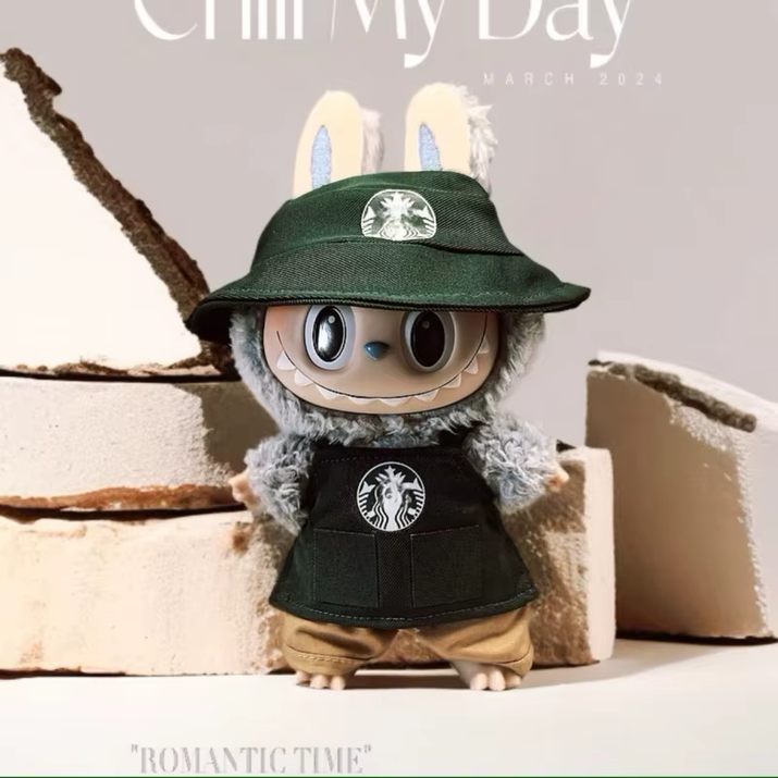 17cm Labubu V1/V2/V3 Fashionable Workwear Set with Coffee-Themed Doll Clothing, Accessories, and Shoes