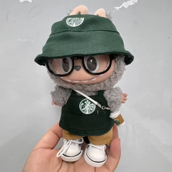 17cm Labubu V1/V2/V3 Fashionable Workwear Set with Coffee-Themed Doll Clothing, Accessories, and Shoes
